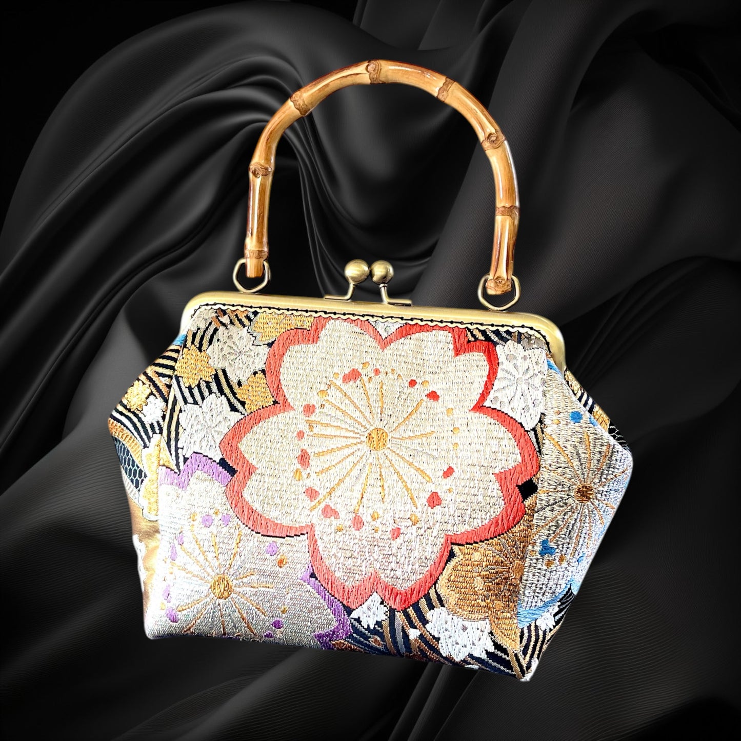 Kimono remake bamboo bag [No.826]