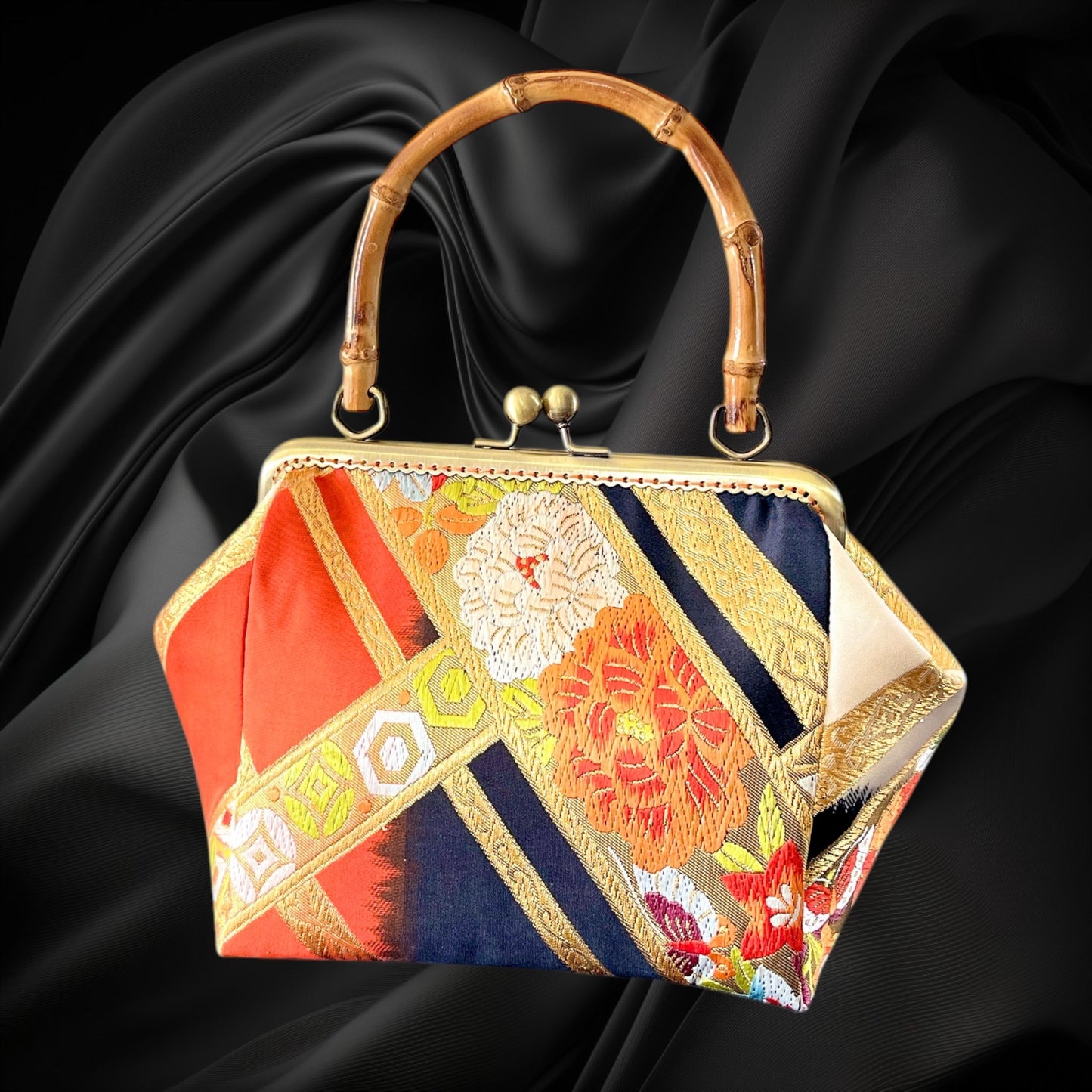 Kimono remake bamboo bag [No.866]