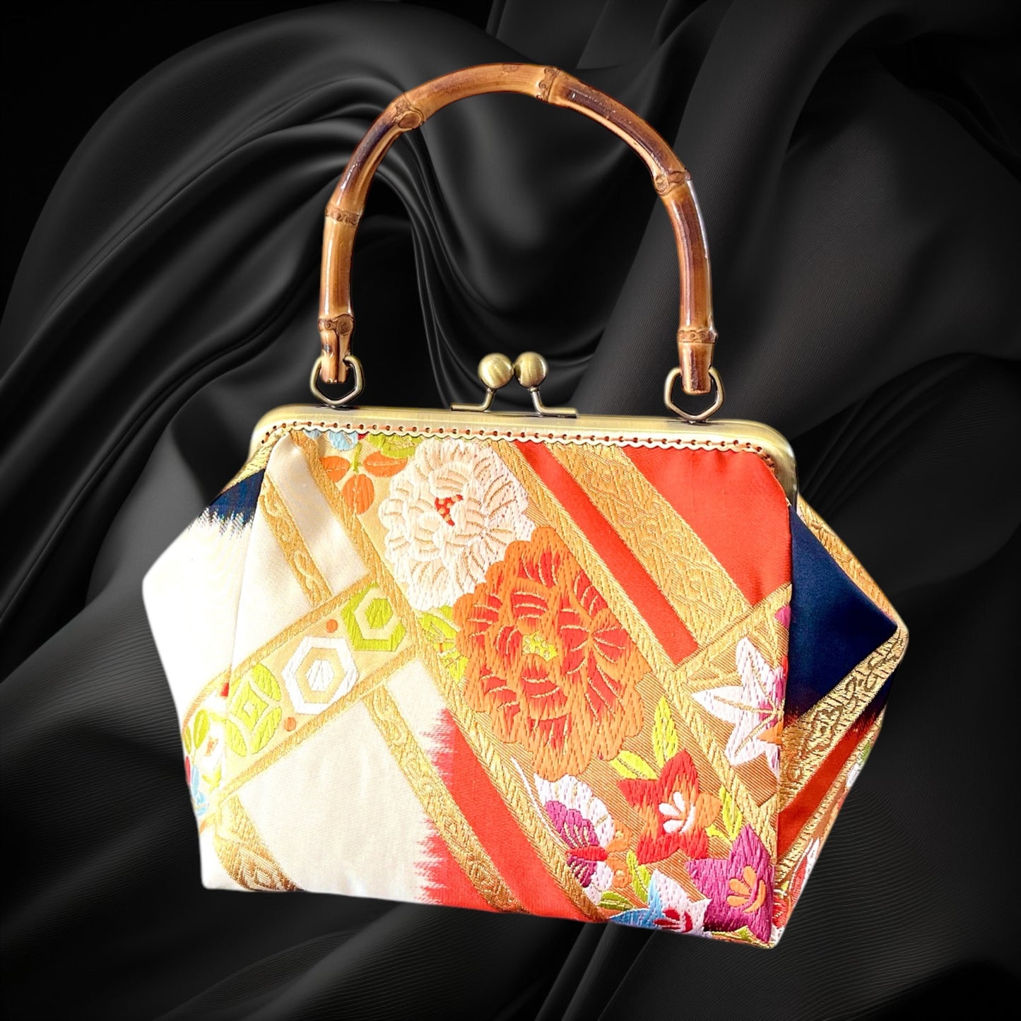 Kimono remake bamboo bag [No.866]