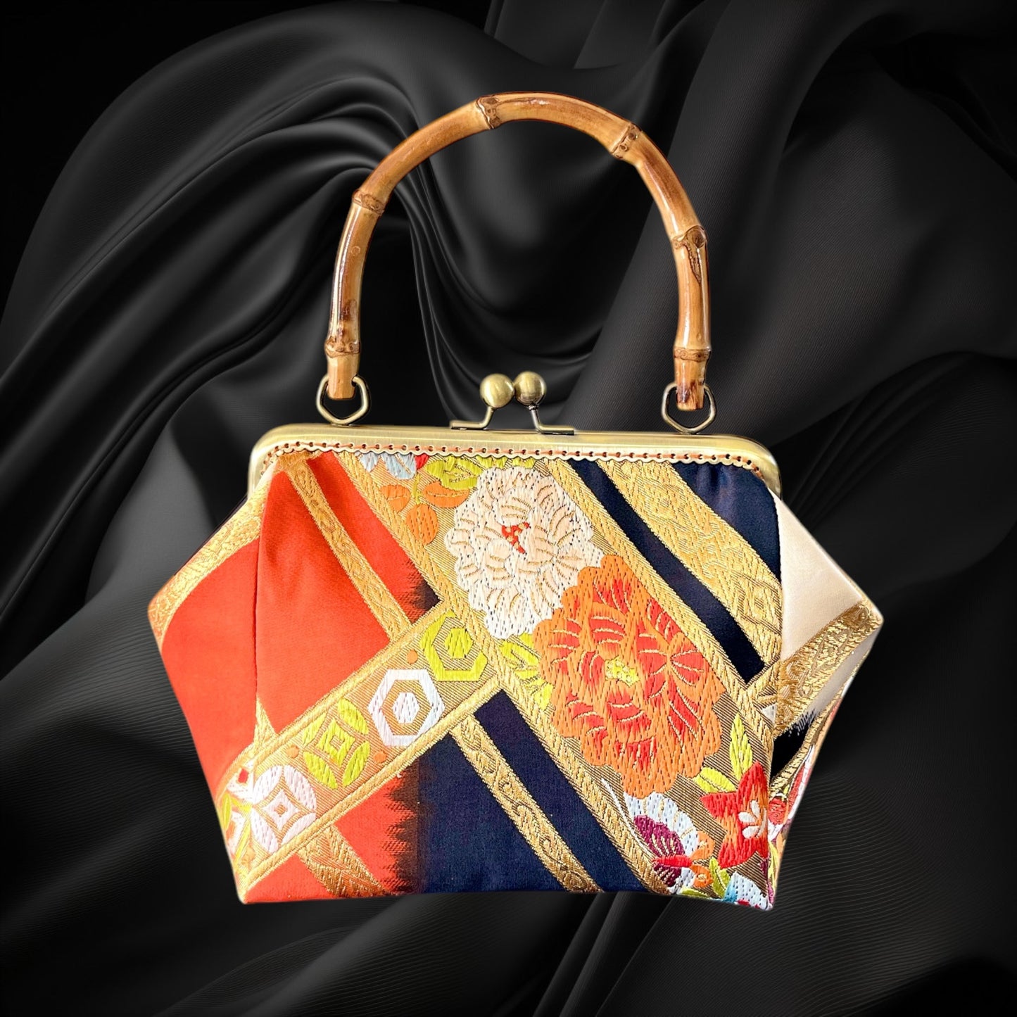 Kimono remake bamboo bag [No.866]