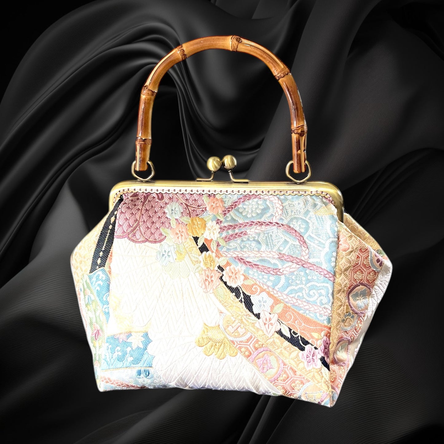 Kimono remake bamboo bag [No.881]