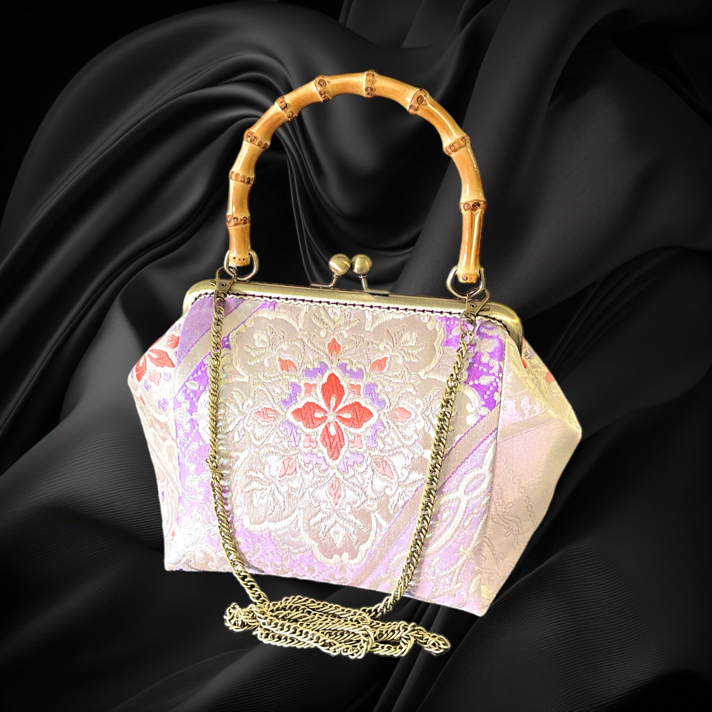 Kimono remake bamboo bag [No.502]