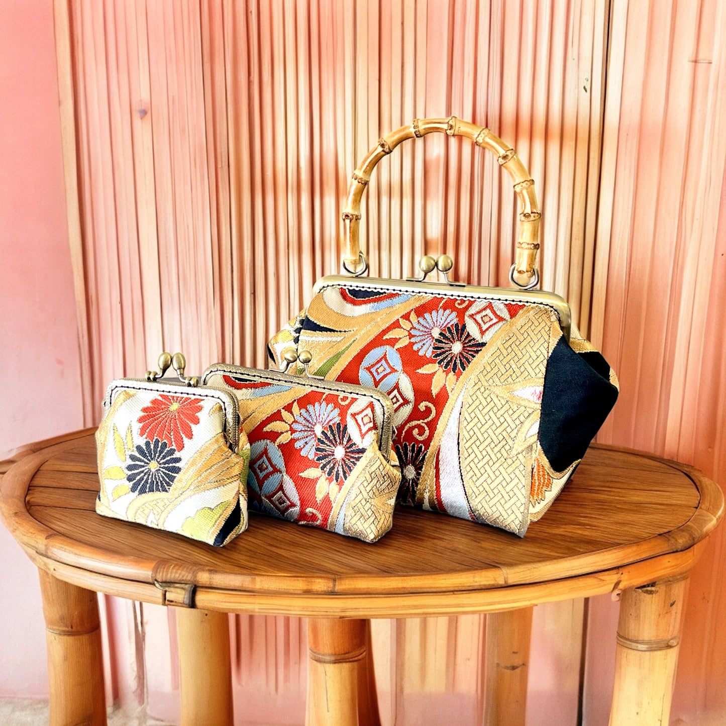 Kimono remake bamboo bag [No.604]