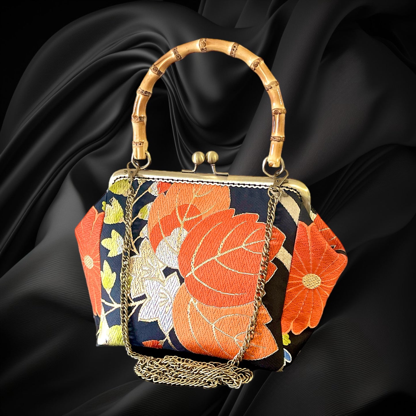 Kimono remake bamboo bag [No.632]