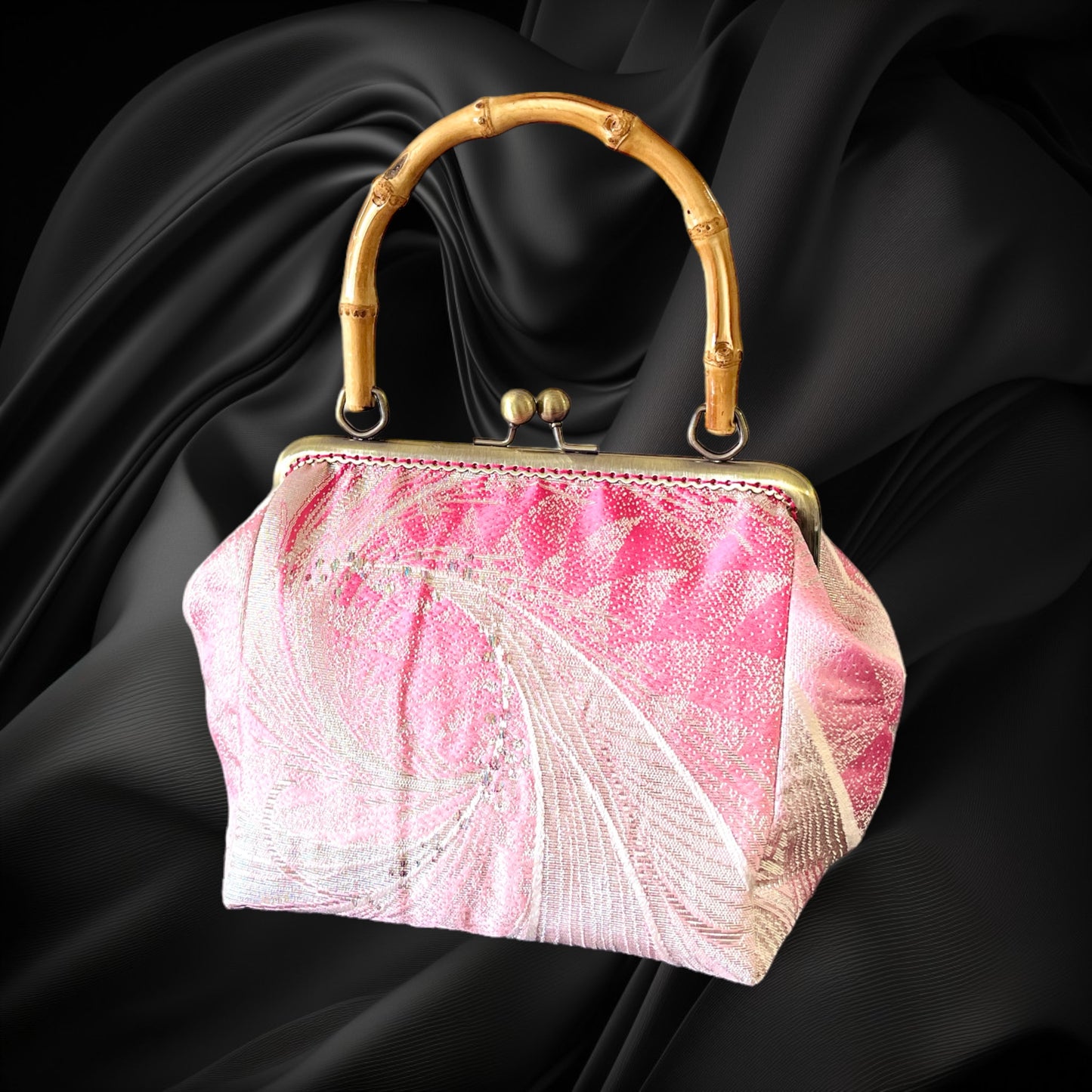 Kimono remake bamboo bag [No.653]