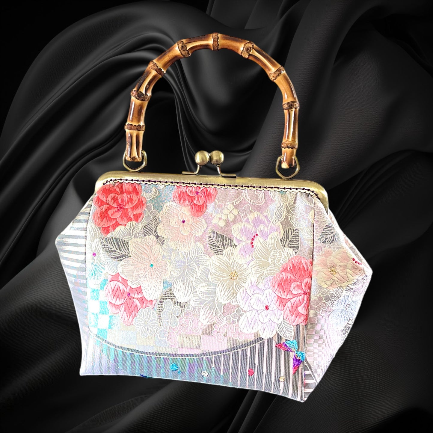 Kimono remake bamboo bag [No.673]