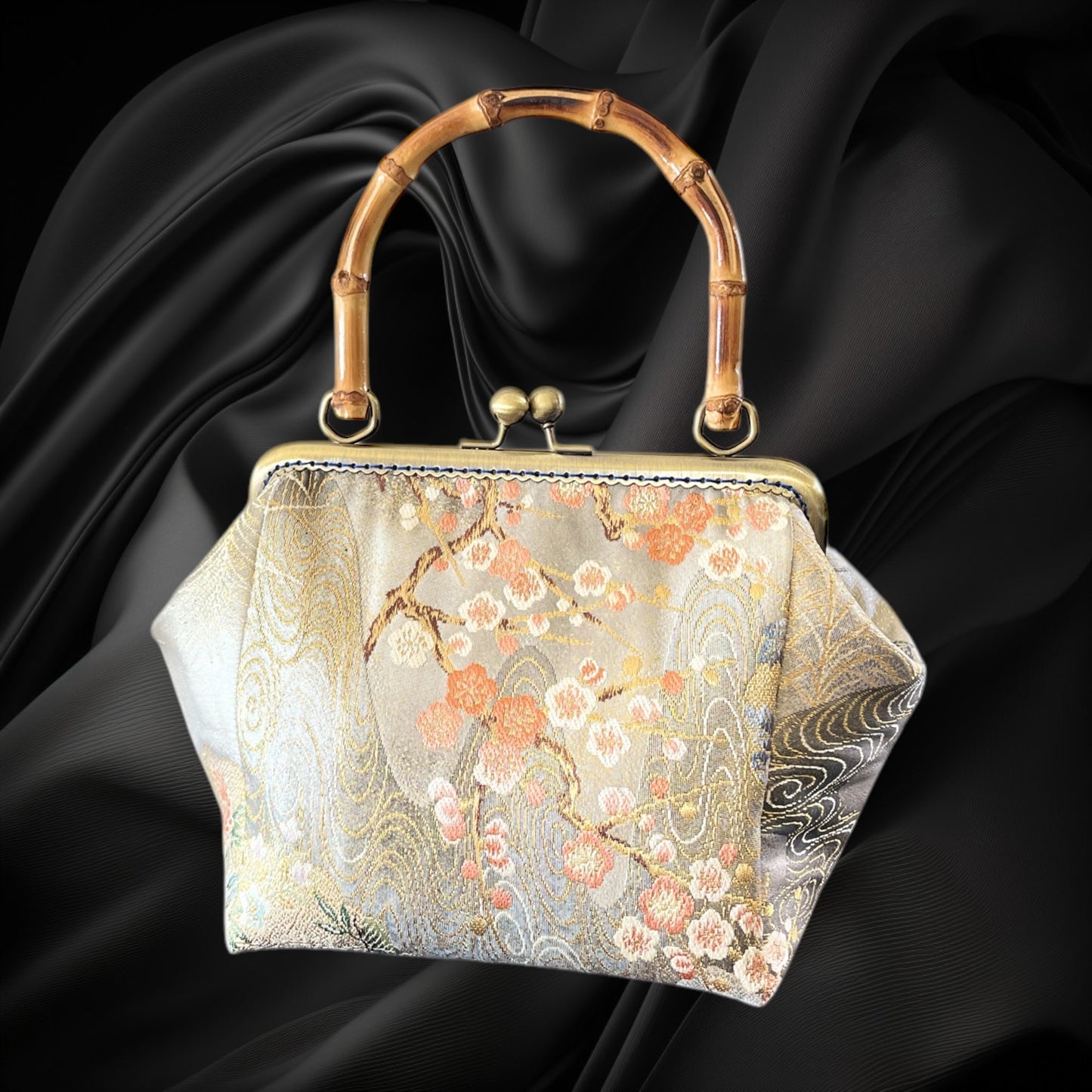 Kimono remake bamboo bag [No.1031]