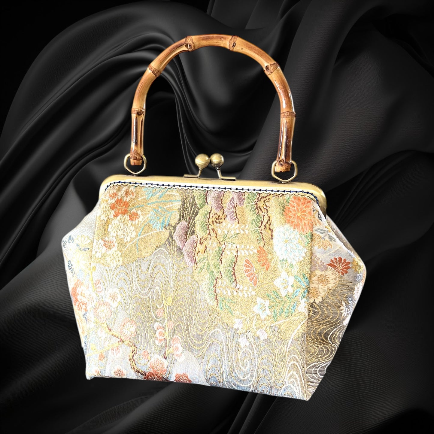 Kimono remake bamboo bag [No.1031]