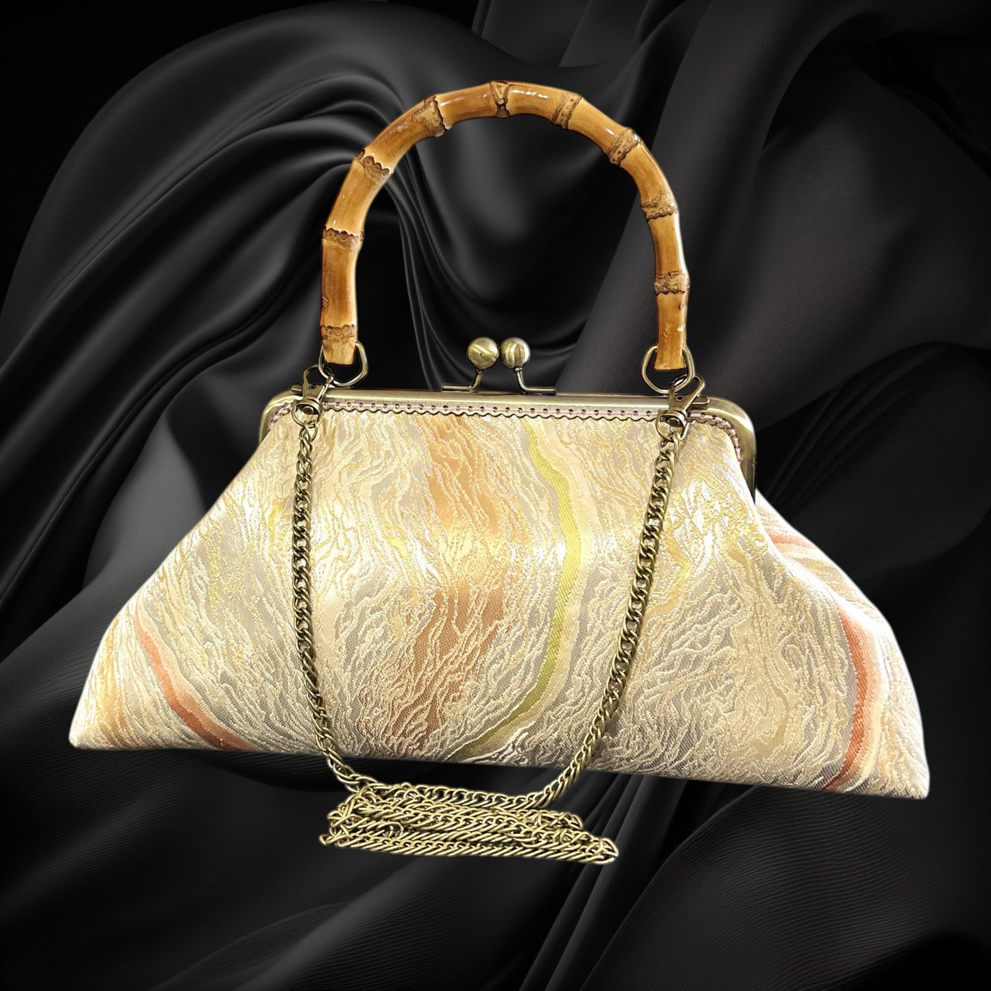 Kimono remake bamboo bag [No.1237]