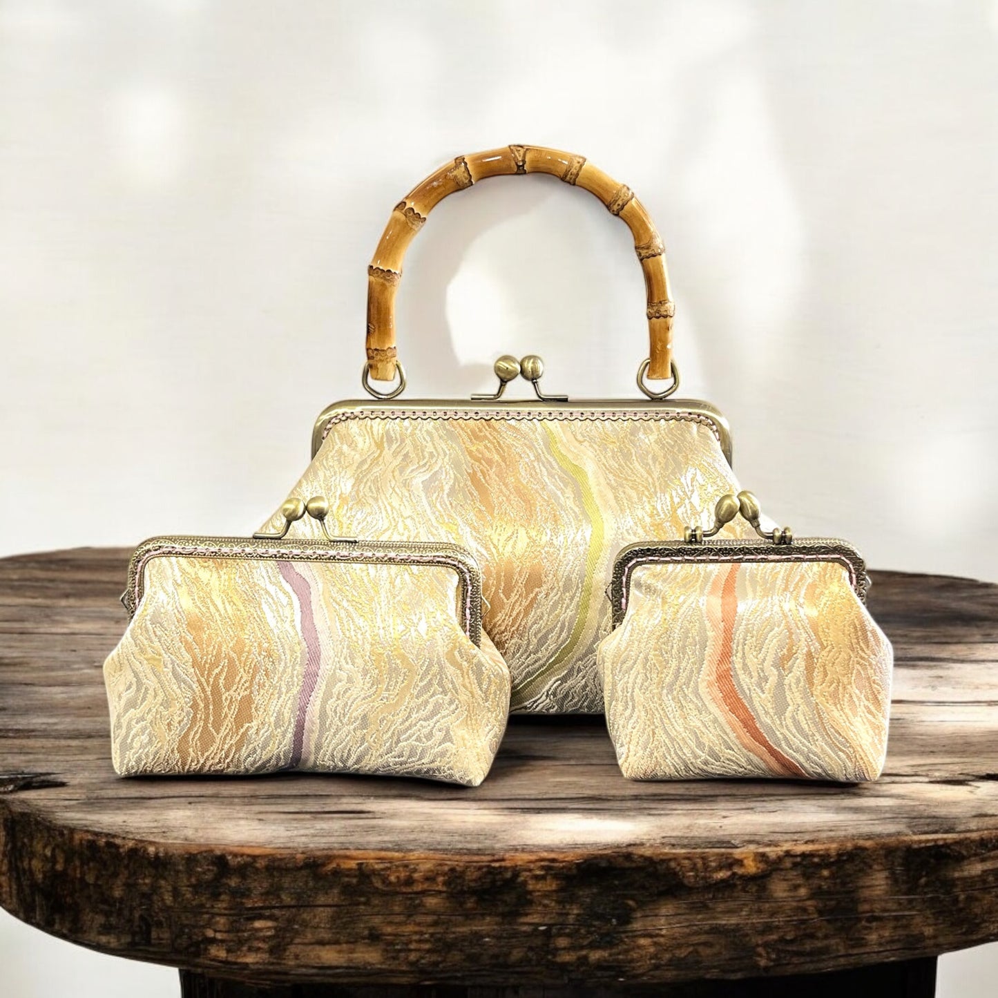 Kimono remake bamboo bag [No.1237]