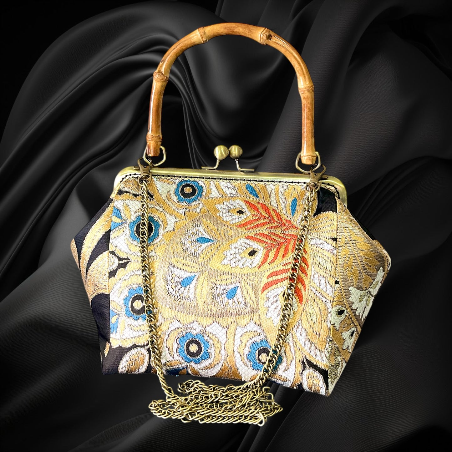 Kimono remake bamboo bag [No.1352]