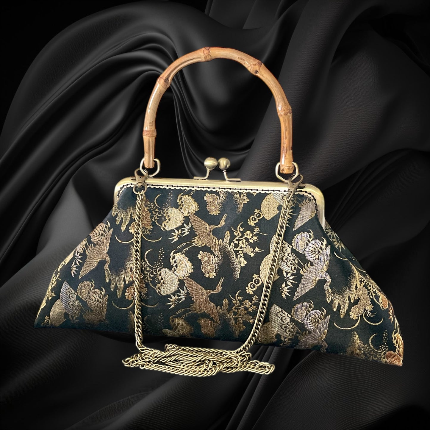 Kimono remake bamboo bag [No.1430]