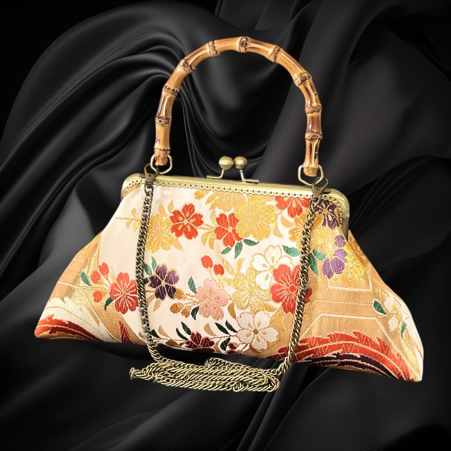 Kimono remake bamboo bag [No.1429]