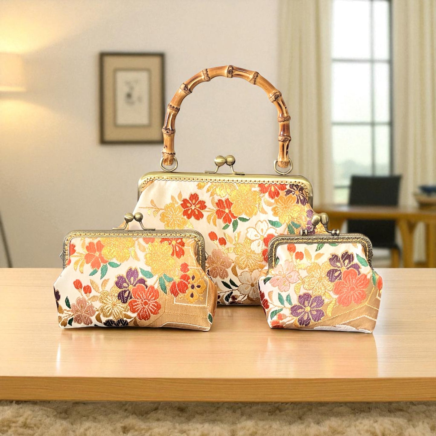 Kimono remake bamboo bag [No.1429]