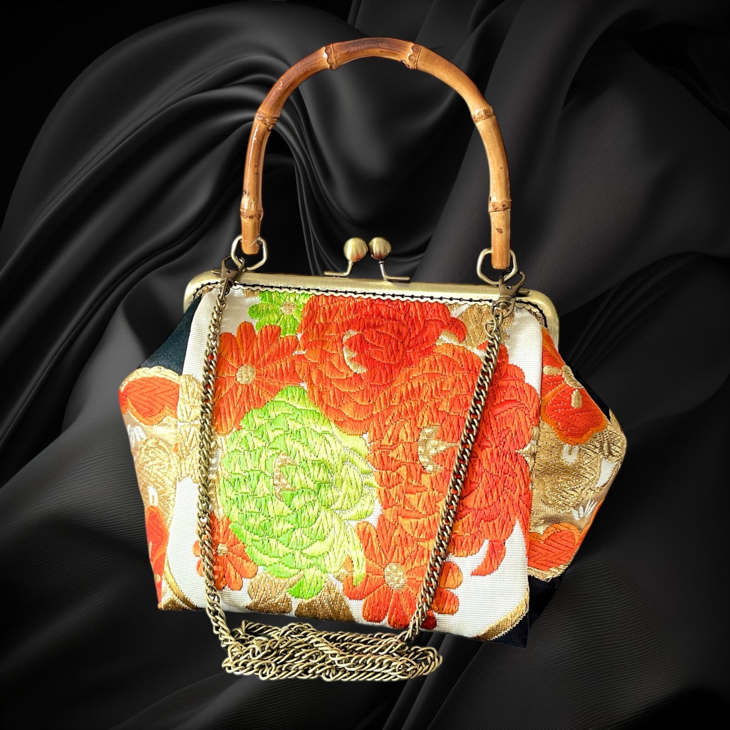 Kimono remake bamboo bag [No.1462]