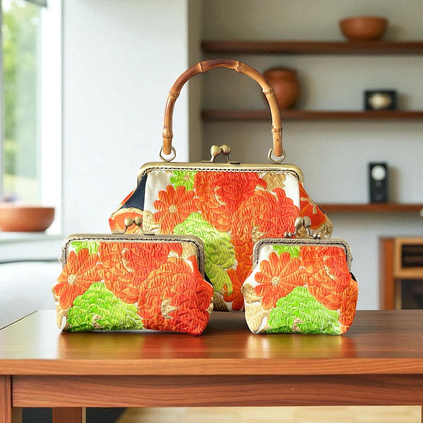 Kimono remake bamboo bag [No.1462]