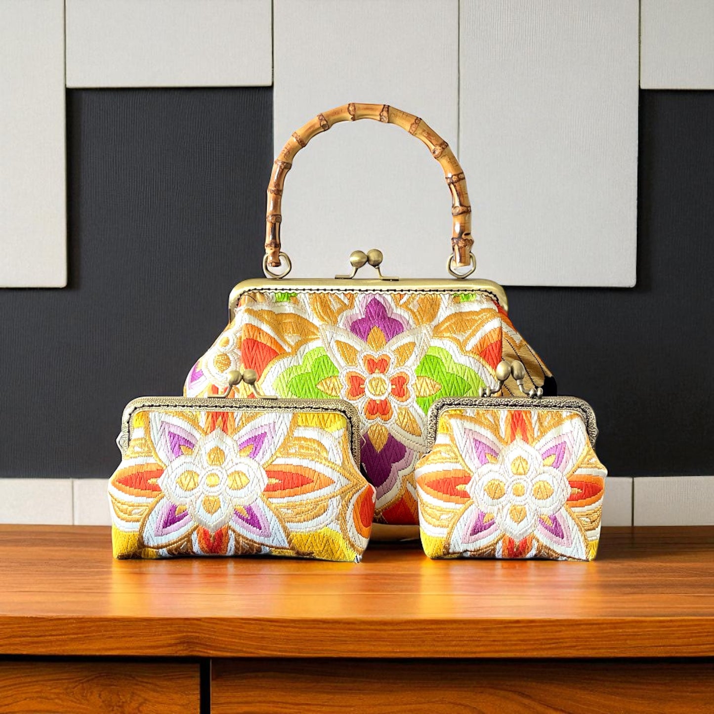 Kimono remake bamboo bag [No.1463]