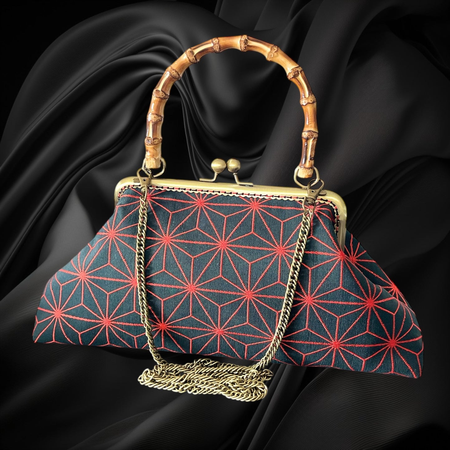 Kimono remake bamboo bag [No.1454]