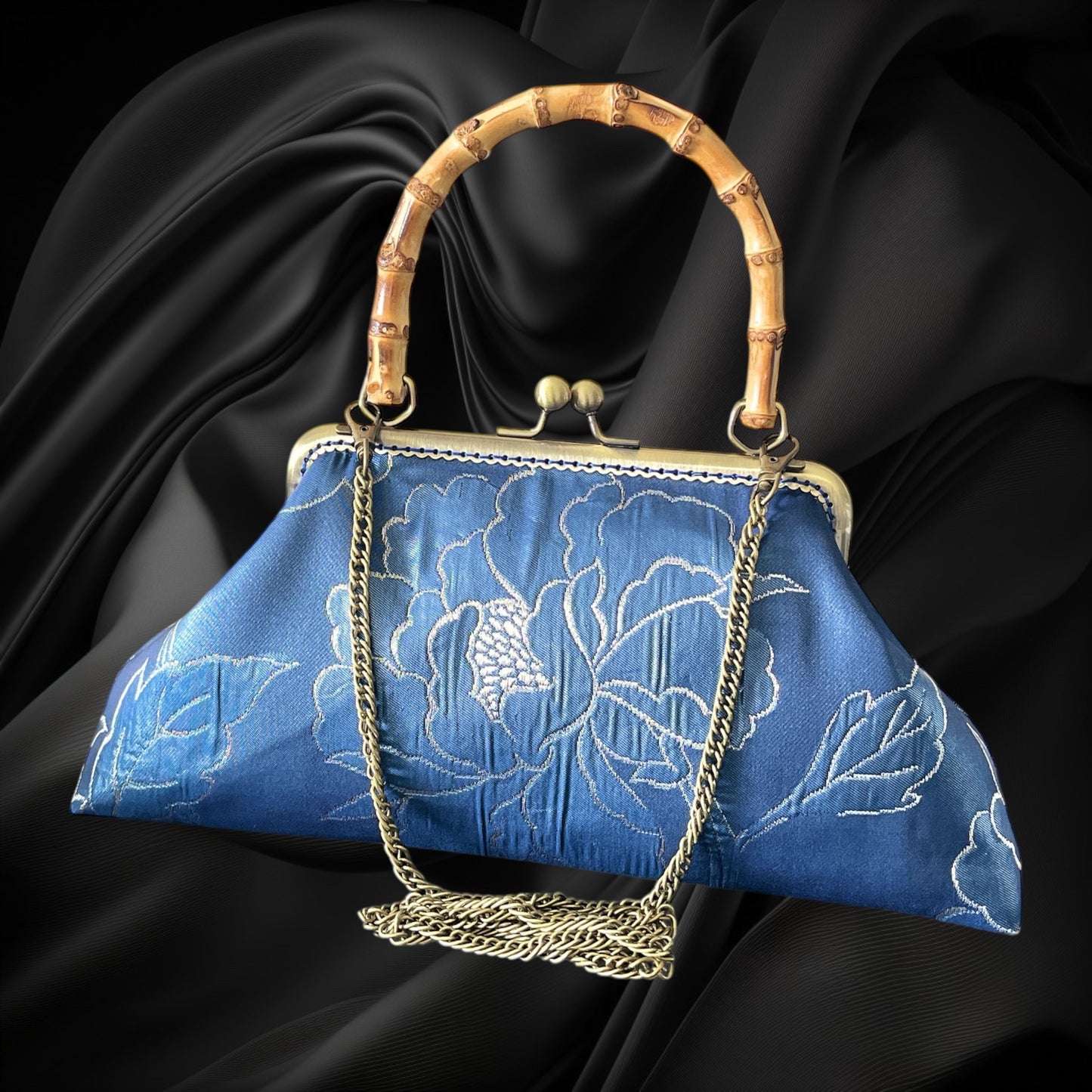Kimono remake bamboo bag [No.1453]