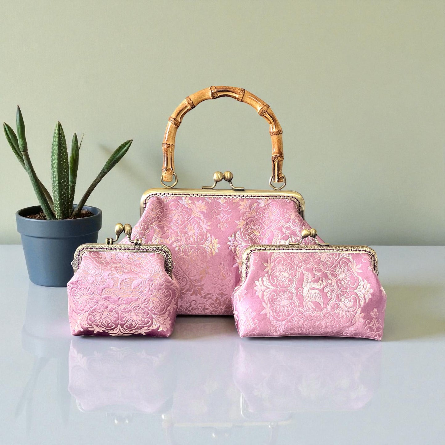 Kimono remake bamboo bag [No.1582]