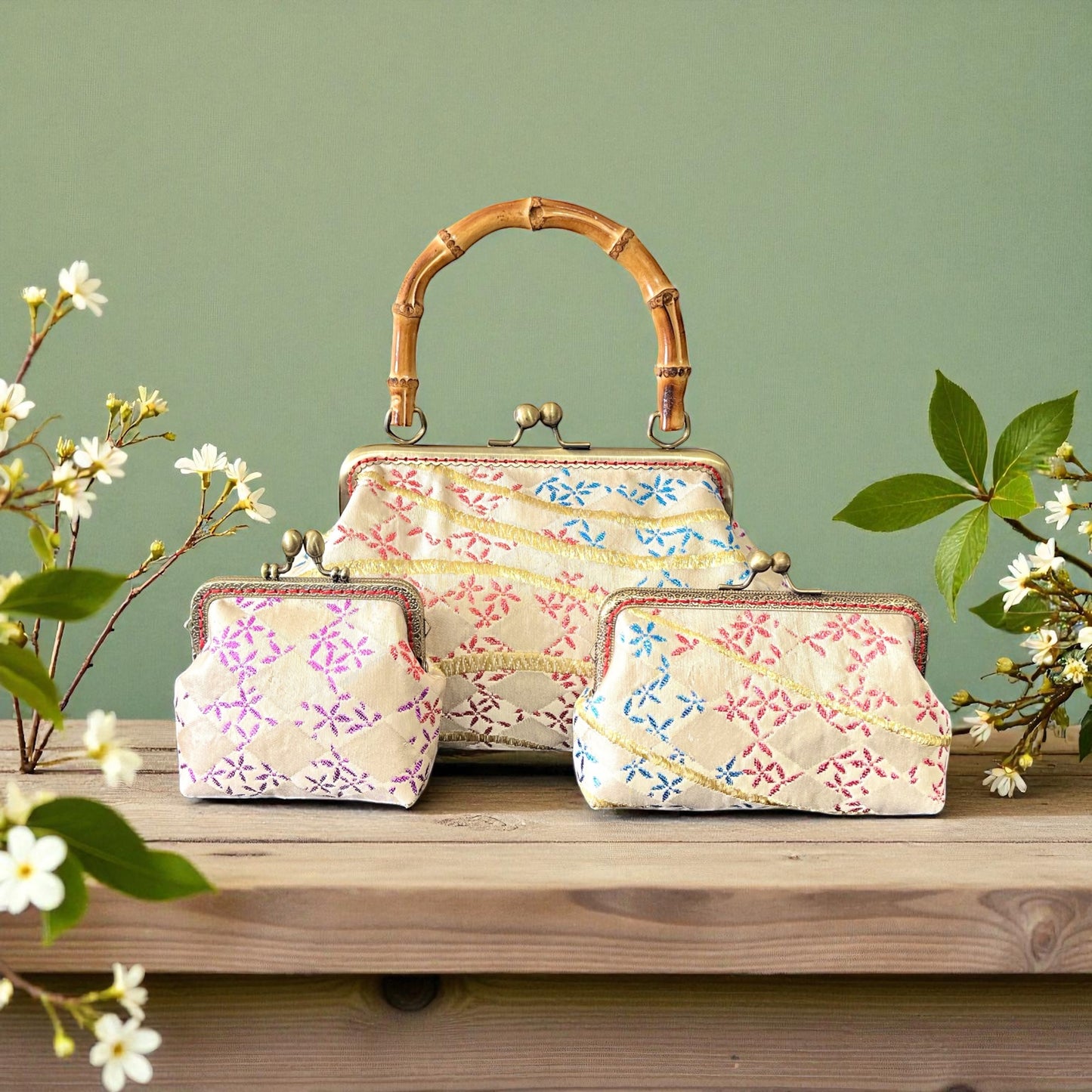 Kimono remake bamboo bag [No.1580]