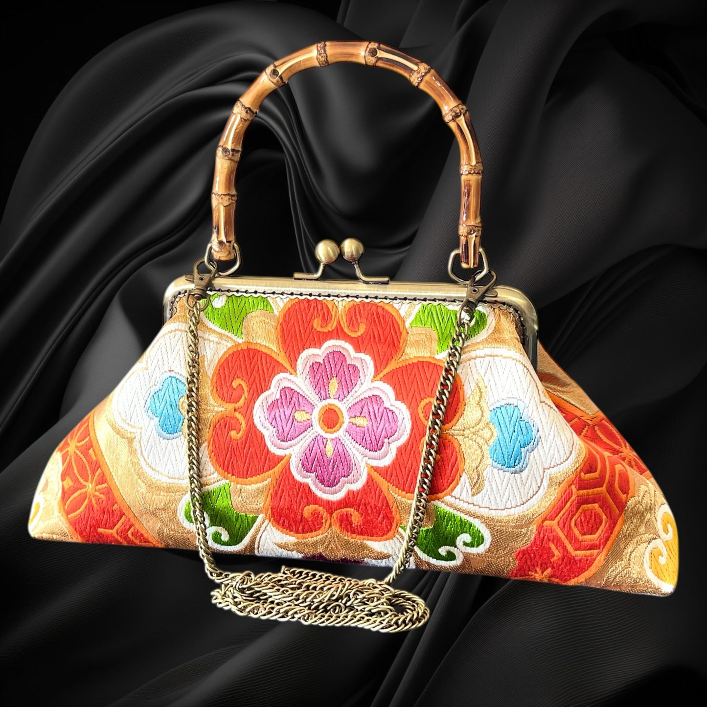 Kimono remake bamboo bag [No.1602]