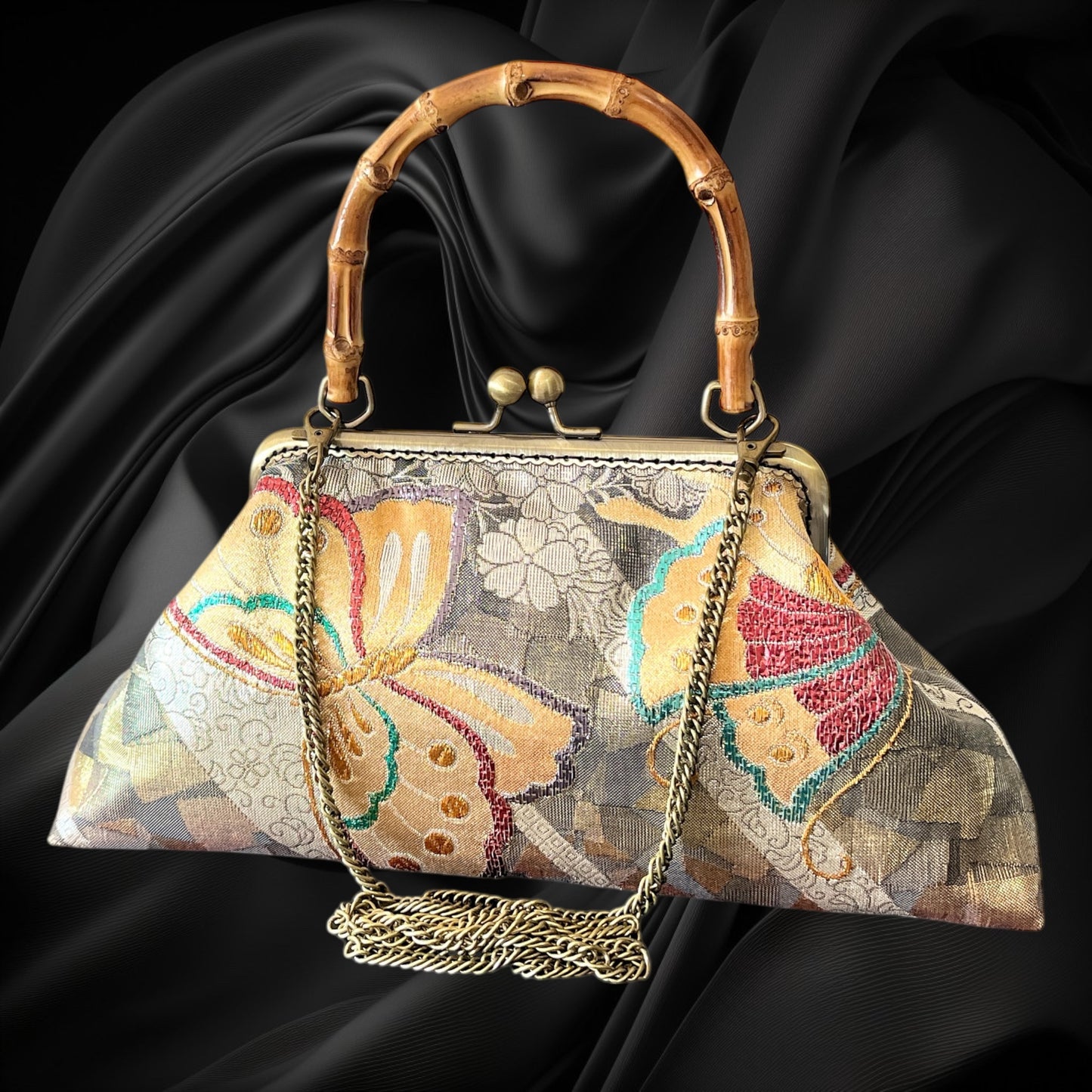 Kimono remake bamboo bag [No.1600]