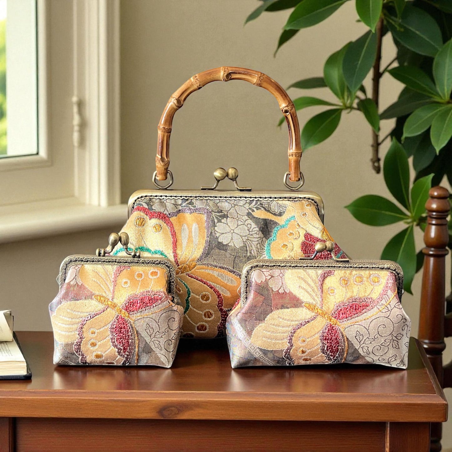 Kimono remake bamboo bag [No.1600]