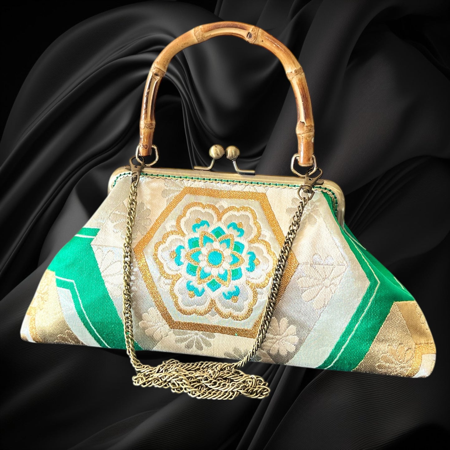 Kimono remake bamboo bag [No.1599]