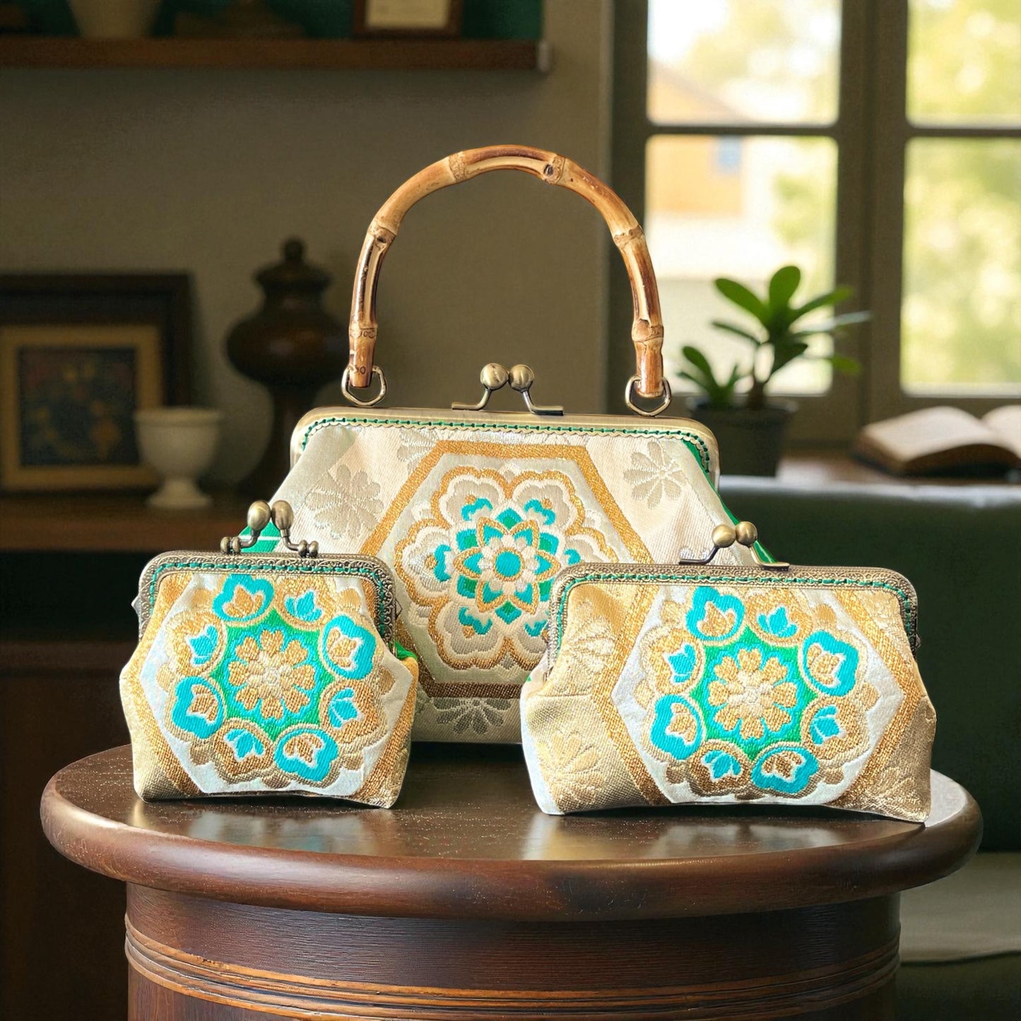 Kimono remake bamboo bag [No.1599]