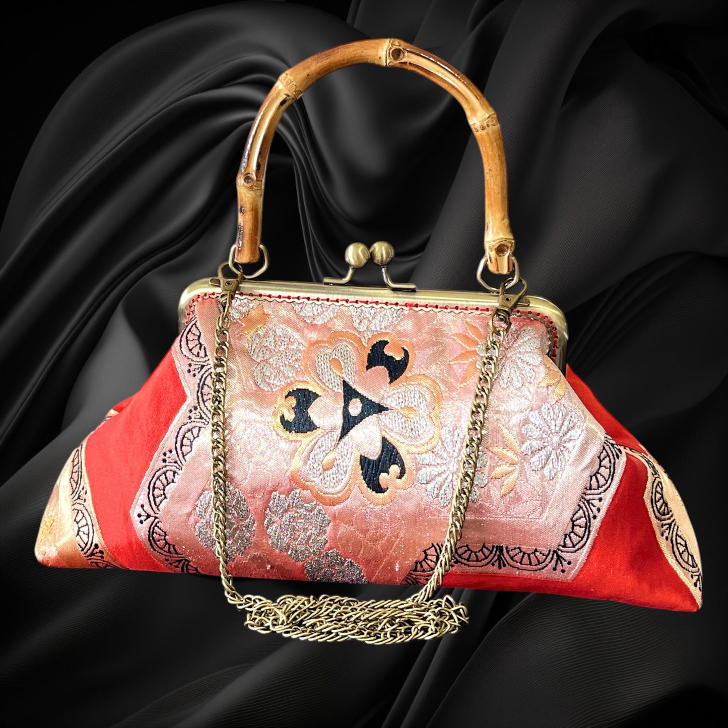 Kimono remake bamboo bag [No.1988]