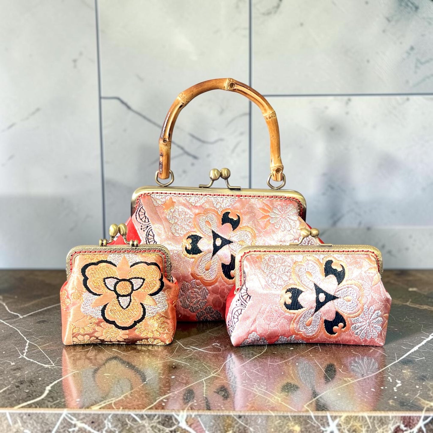 Kimono remake bamboo bag [No.1988]