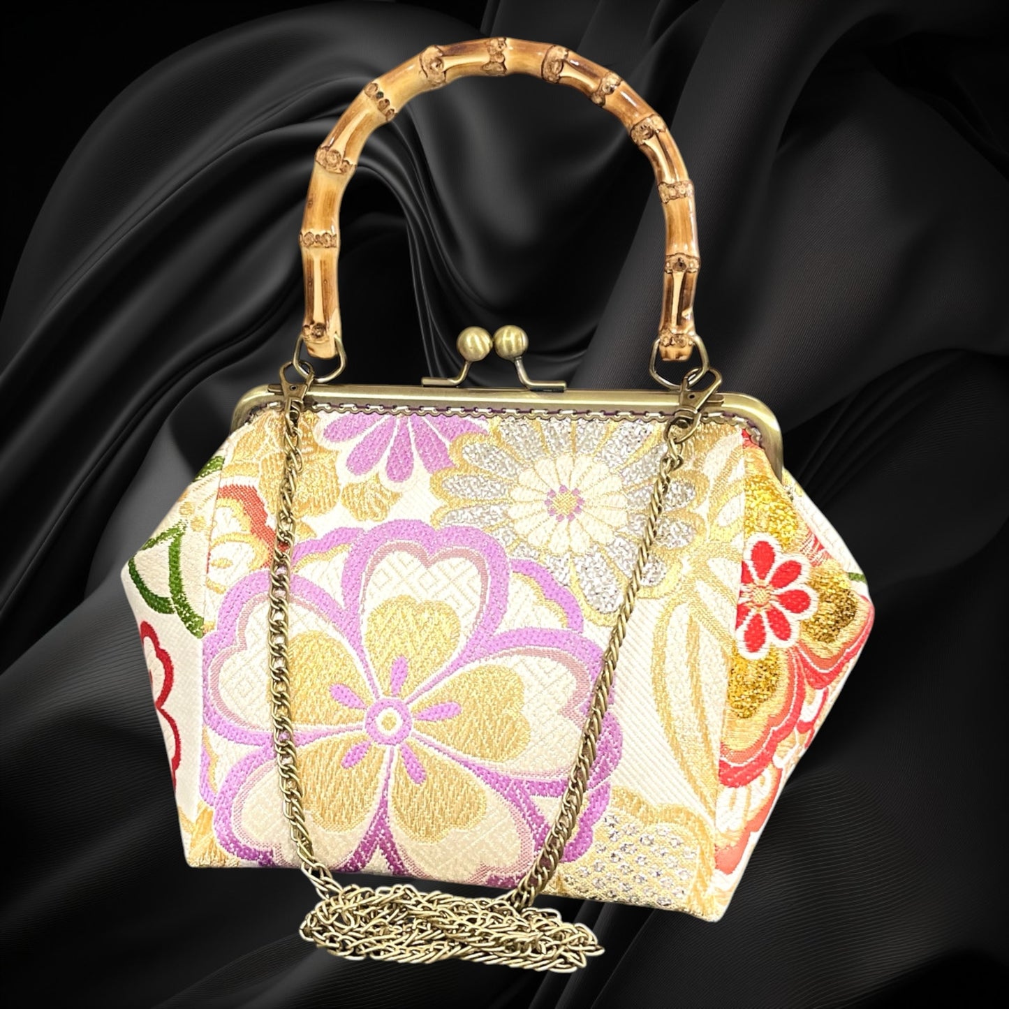 Kimono remake bamboo bag [No.2049]