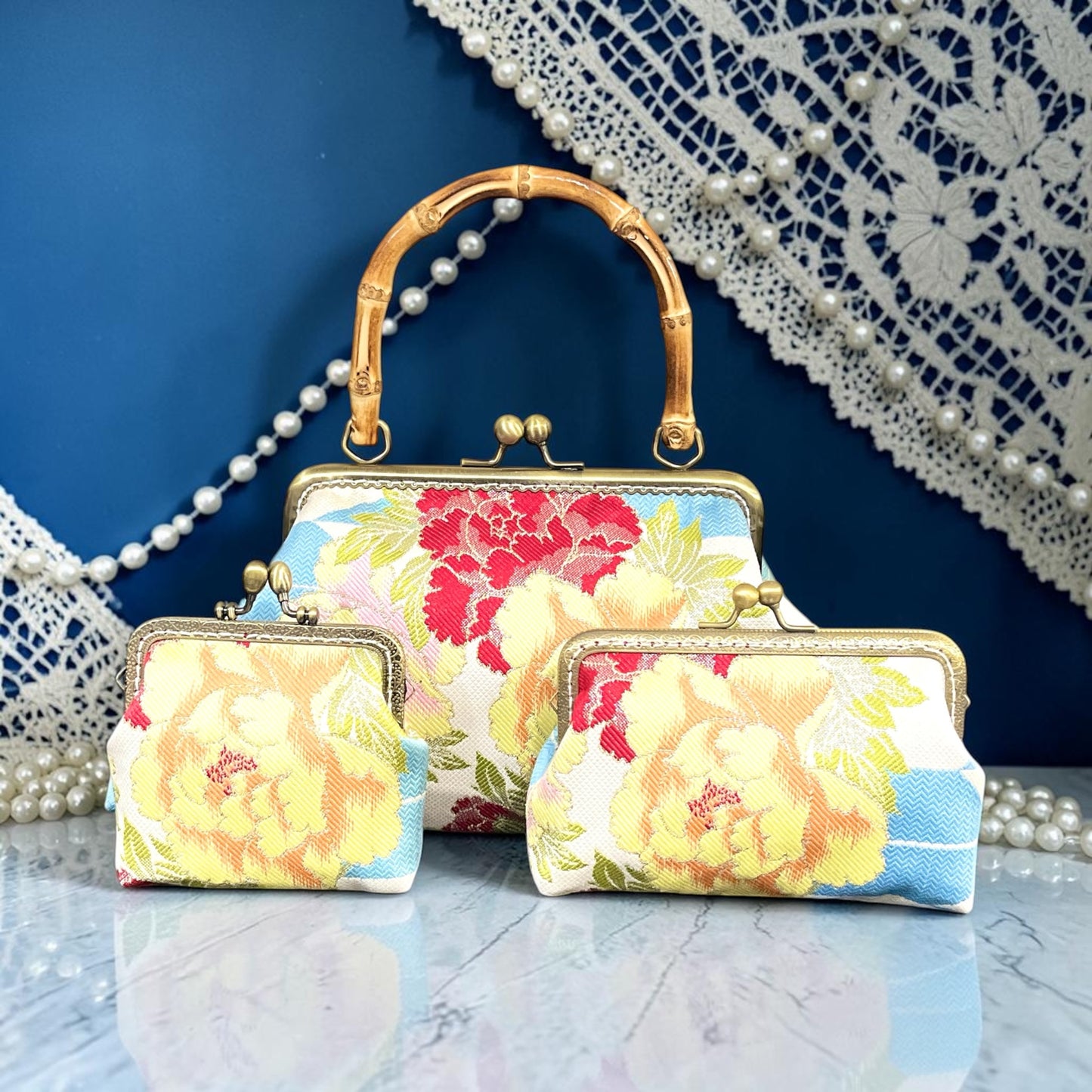 Kimono remake bamboo bag [No.2072]