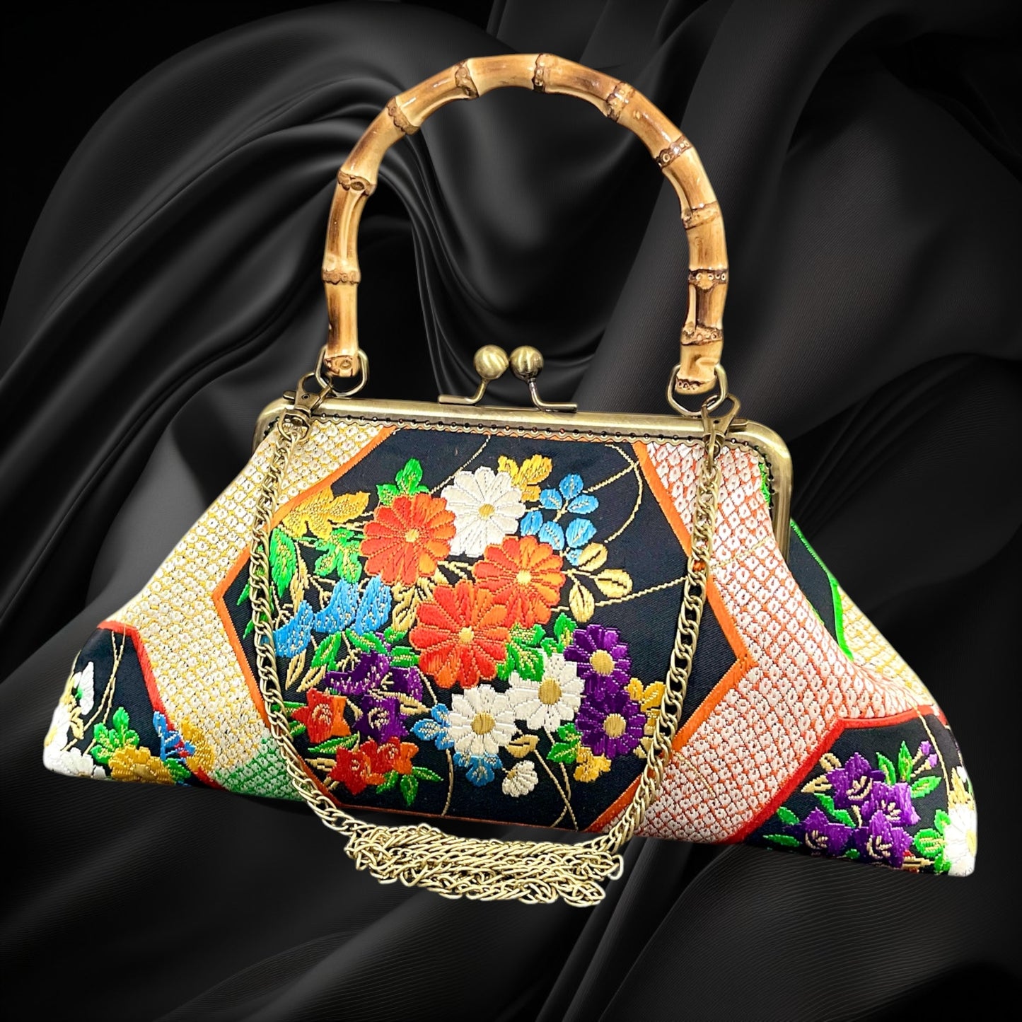 Kimono remake bamboo bag [No.2071]