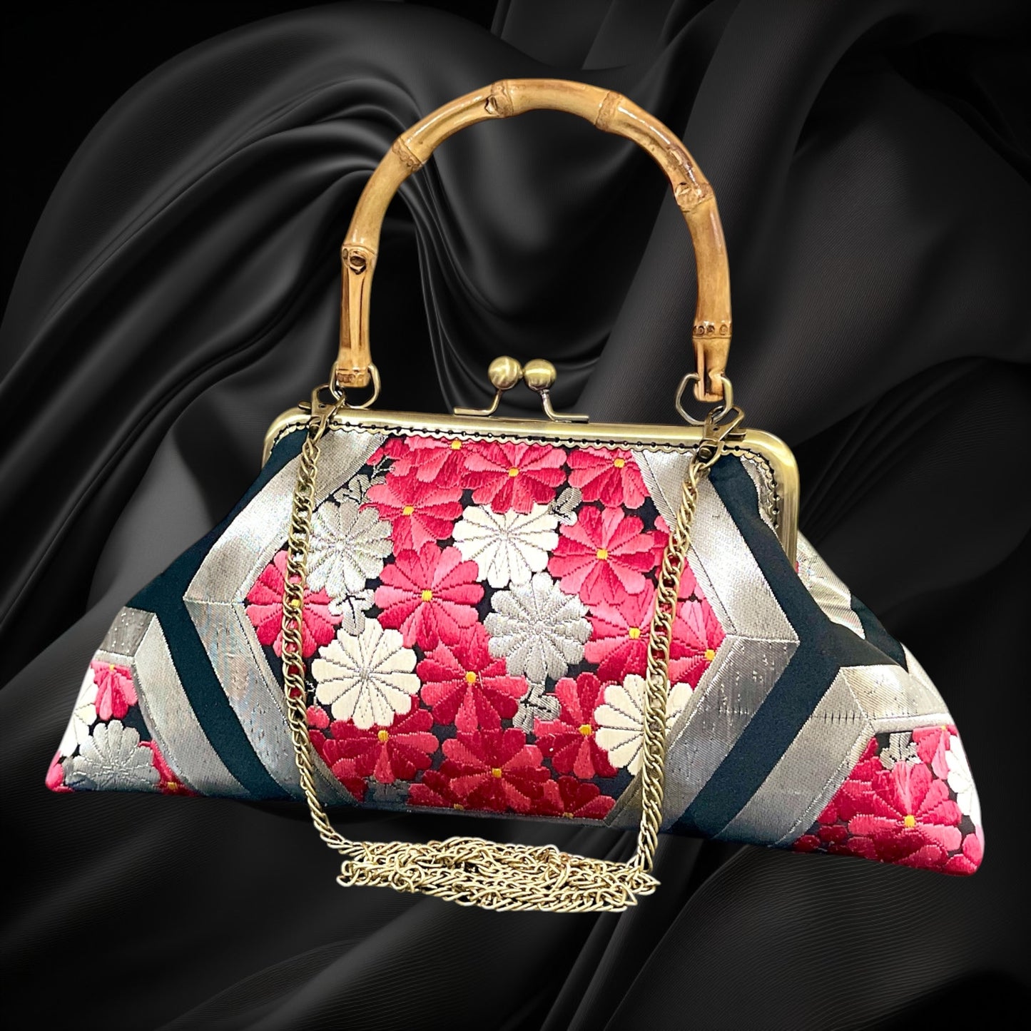 Kimono remake bamboo bag [No.2070]