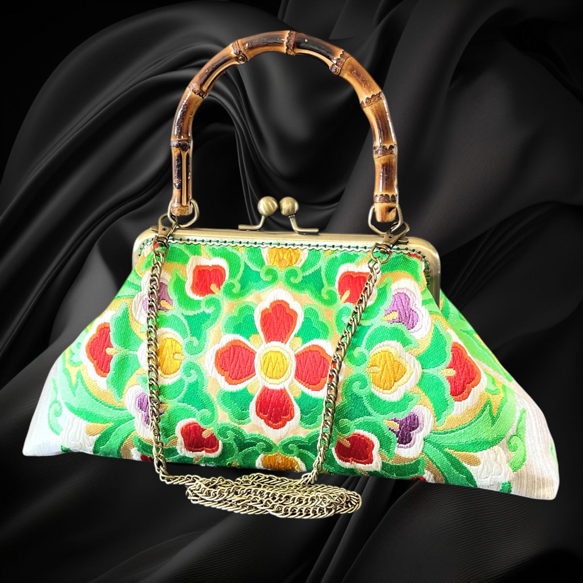 Kimono remake bamboo bag [No.2197]