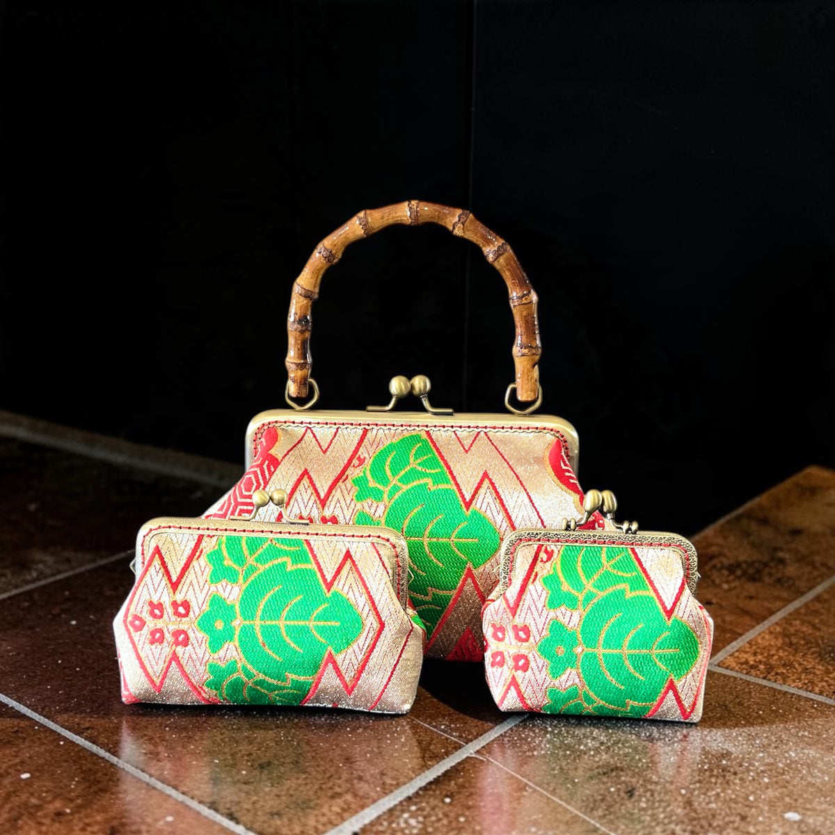 Kimono remake bamboo bag [No.2198]